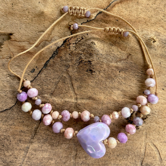 Big Heart Purple Bracelets - Set of Two - Resizable