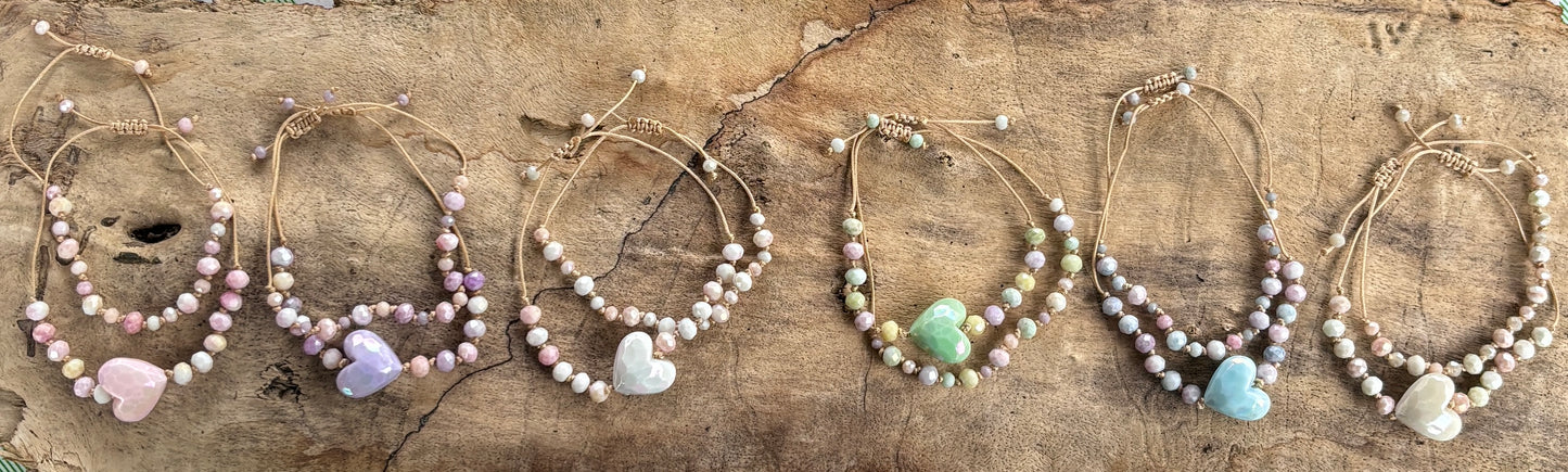 Big Heart Creme Pearl Bracelets - Set of Two - Resizable