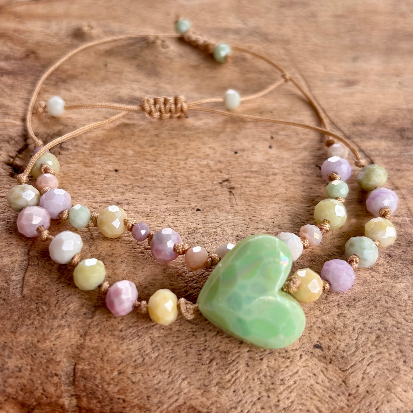 Big Heart Green Bracelets - Set of Two - Resizable