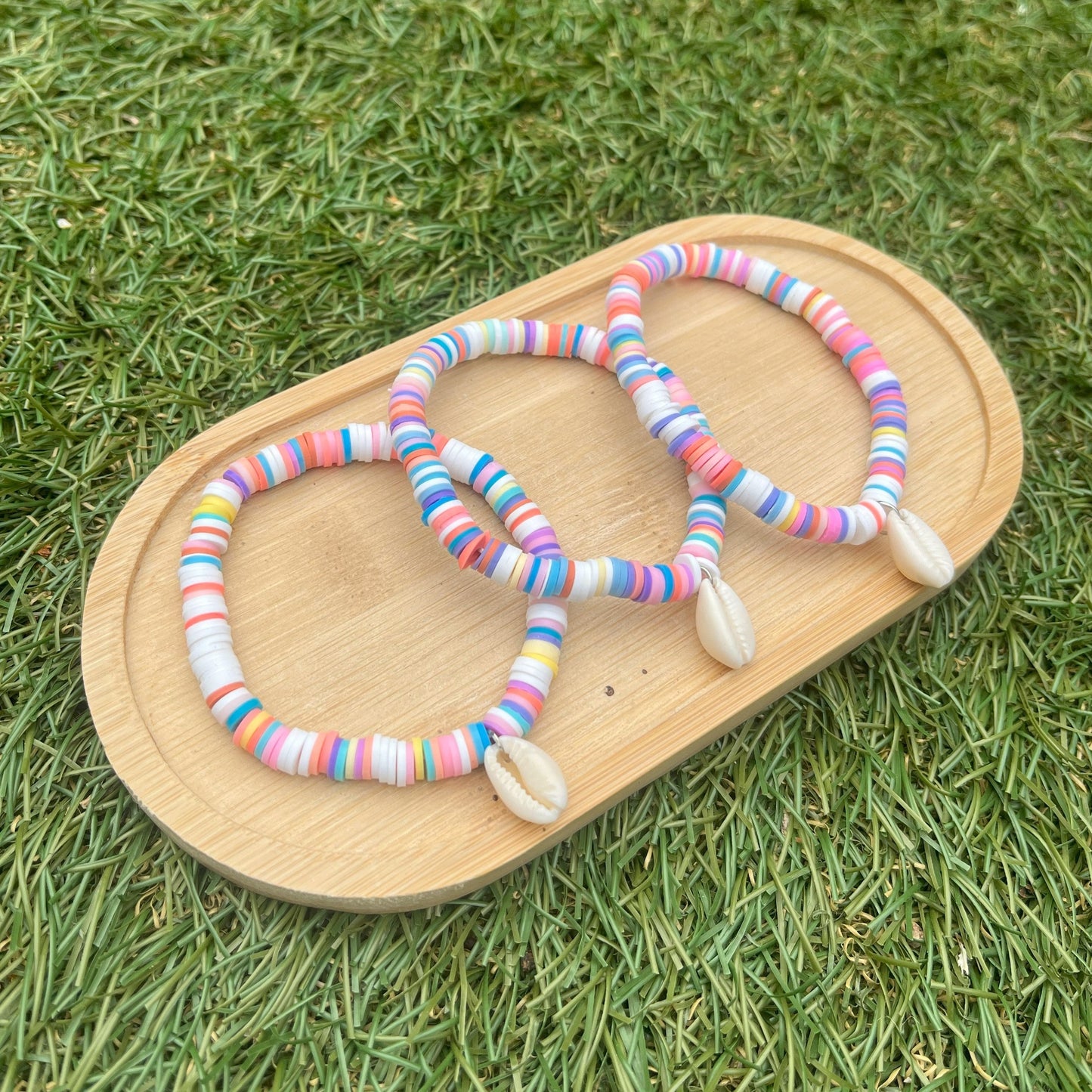 Seashell Clay Bead Bracelets - Stretchy